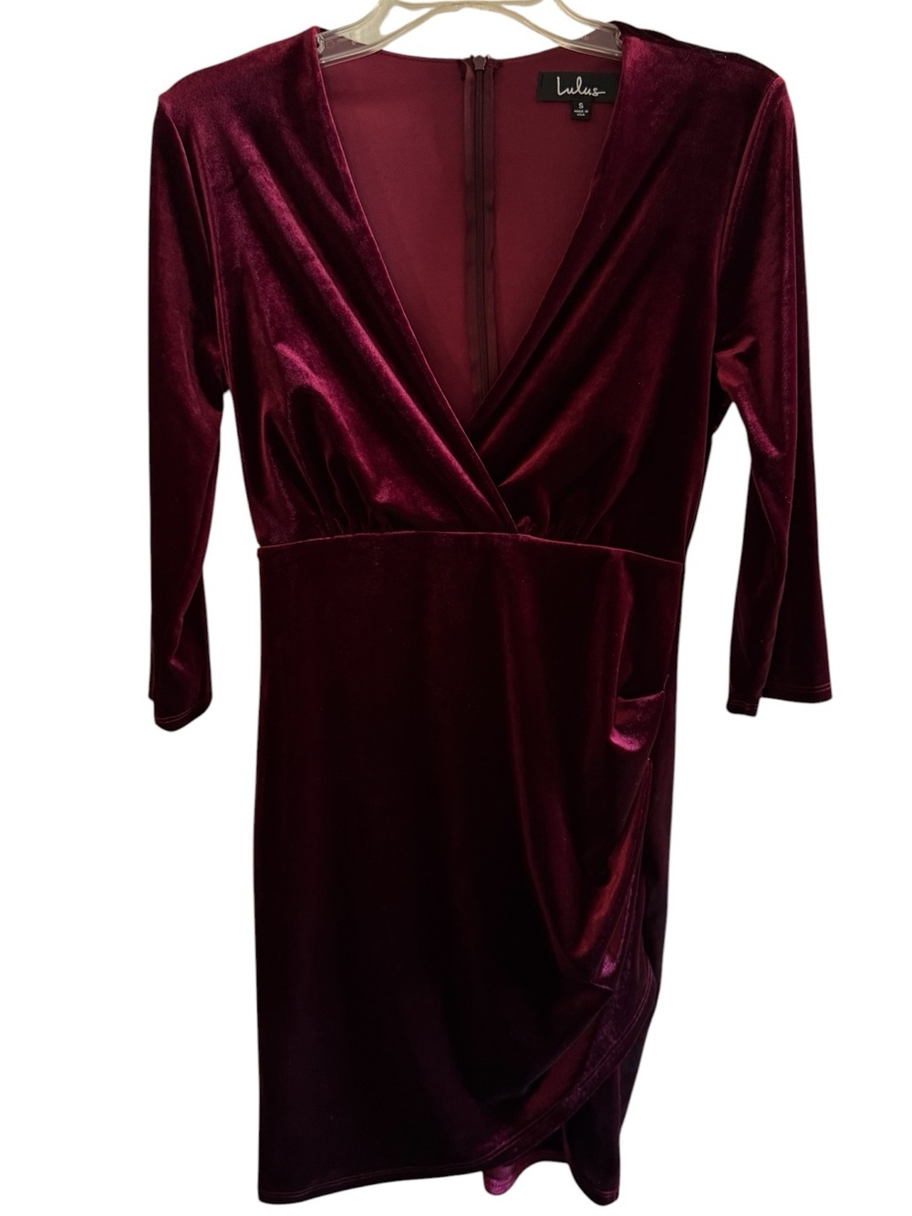 Lulus Wine Velour Long Sleeve Dress